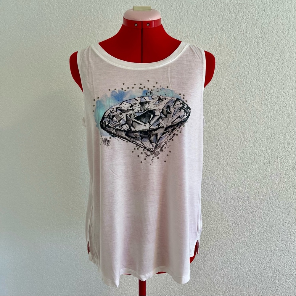Juicy Couture White Tank Top Diamond Graphic Medium